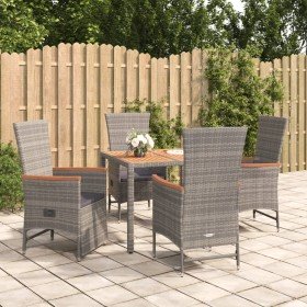 Set comedor de jardín 5 piezas con cojines ratán sintético gris en Conjuntos de jardín | Comprar online en Foro24