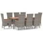 Set comedor jardín 9 pzas y cojines ratán sintético gris