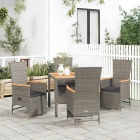 Set comedor de jardín 5 piezas con cojines ratán sintético gris