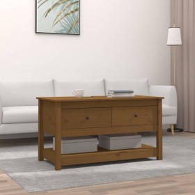 Mesa de centro madera maciza de pino marrón miel 102x49x55 cm