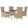 Set comedor de jardín 5 pzas con cojines ratán sintético beige