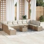 Conjunto de sofá de jardín con cojín 11 pcs Beige Poliratán