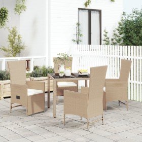 Set comedor de jardín 5 pzas con cojines ratán sintético beige en Conjuntos de jardín | Comprar online en Foro24