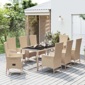 Set comedor de jardín 9 pzas con cojines ratán sintético beige
