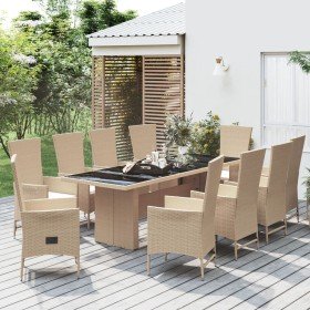 Set comedor de jardín 11 pzas con cojines ratán sintético beige