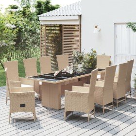 Set comedor de jardín 11 pzas con cojines ratán sintético beige Set comedor de jardín 11 pzas con cojines ratán sintético beige