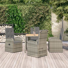 Set comedor de jardín 5 piezas con cojines ratán sintético gris Set comedor de jardín 5 piezas con cojines ratán sintético gris