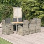 Set comedor jardín 9 pzas y cojines ratán sintético gris