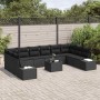 Conjunto de sofá de jardín con cojín 11 pcs Negro Poliratán