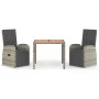 Set comedor de jardín 3 piezas con cojines ratán sintético gris