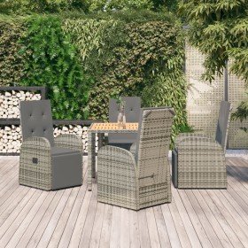 Set comedor de jardín 5 piezas con cojines ratán sintético gris