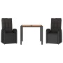 Set comedor de jardín 3 pzas con cojines ratán sintético negro