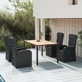 Set de muebles jardín 5 pzas con cojines ratán sintético negro Set de muebles jardín 5 pzas con cojines ratán sintético negro