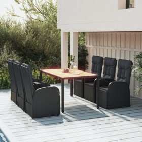 Set de comedor de jardín 7 pzas y cojines ratán sintético negro