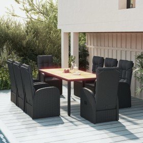 Set de comedor de jardín 9 pzas y cojines ratán sintético negro Set de comedor de jardín 9 pzas y cojines ratán sintético negro