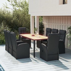 Set de comedor de jardín 9 pzas y cojines ratán sintético negro Set de comedor de jardín 9 pzas y cojines ratán sintético negro