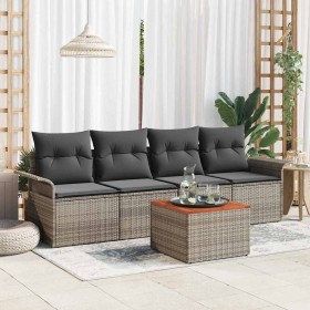 Conjunto de sofá de jardín 5 pcs Gris Poliratán