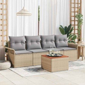 Conjunto de sofá de jardín 5 pcs Beige Poliratán