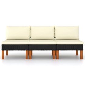 Sofás centrales 3 uds ratán sintético y madera de eucalipto Sofás centrales 3 uds ratán sintético y madera de eucalipto