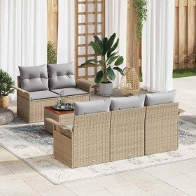 Conjunto de sofá de jardín 6 pcs Beige Poliratán