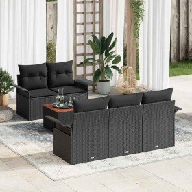 Conjunto de sofá de jardín 6 pcs Negro Poliratán