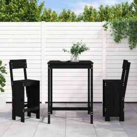 Set de mesa y taburetes altos jardín 3 pzas madera pino negro