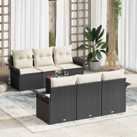 Conjunto de sofá de jardín 7 pcs Negro Poliratán