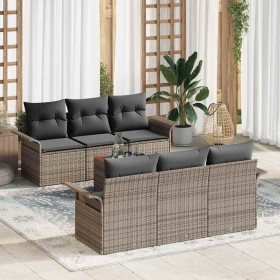 Conjunto de sofá de jardín 7 pcs Gris Poliratán