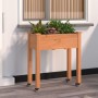 Jardinera con forro y ruedas madera de abeto marrón 71x37x80 cm