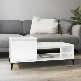 Mesa de centro madera contrachapada blanco brillo 100x50x45 cm de vidaXL, Mesas de centro - Ref: Foro24-821134, Precio: 49,21...