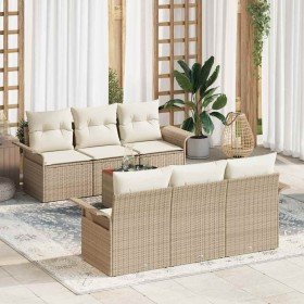 Conjunto de sofá de jardín 7 pcs Beige Poliratán