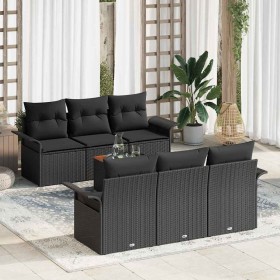 Conjunto de sofá de jardín 7 pcs Negro Poliratán