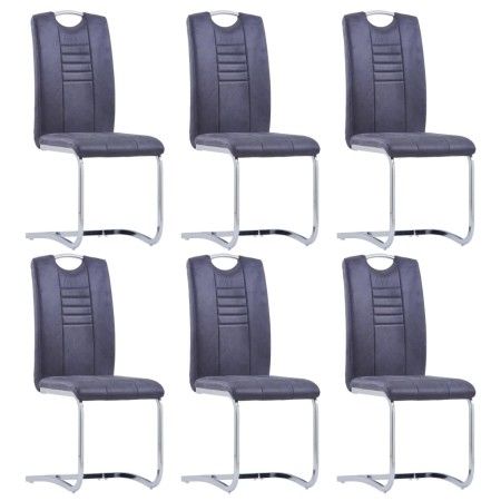 6 Esszimmer Freischwinger Stühle aus künstlichem Wildleder in Grau von vidaXL, Essstühle - Ref: Foro24-278839, Preis: 398,44 ...