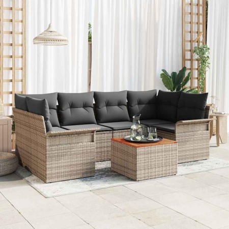 Conjunto de sofá de jardín 7 pcs Gris Poliratán