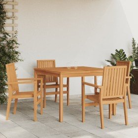 Juego de comedor para jardín 5 piezas madera maciza de teca Juego de comedor para jardín 5 piezas madera maciza de teca
