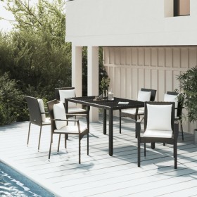 Set de comedor de jardín 7 pzas y cojines ratán sintético negro en Conjuntos de jardín | Comprar online en Foro24