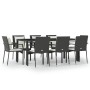 Set de comedor de jardín 9 pzas y cojines ratán sintético negro