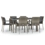Set comedor jardín 7 pzas y cojines ratán sintético gris
