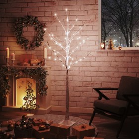 Abedul artificial blanco con 96 LEDs blanco cálido 180 cm