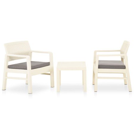 Set de muebles de jardín 3 piezas con cojines plástico blanco en Conjuntos de jardín | Comprar online en Foro24