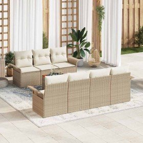 Conjunto de sofá de jardín 8 pcs Beige Poliratán