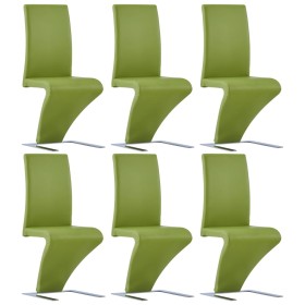 Sillas de comedor forma de zigzag 6 uds cuero sintético verde