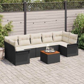 Conjunto de sofá de jardín 8 pcs Negro Poliratán