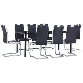 9-teiliges Esszimmerset aus schwarzem Kunstleder von vidaXL, Möbelsets für Küchen und Esszimmer - Ref: Foro24-3053112, Preis:...