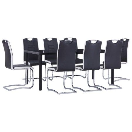 9-teiliges Esszimmerset aus schwarzem Kunstleder von vidaXL, Möbelsets für Küchen und Esszimmer - Ref: Foro24-3053112, Preis:...