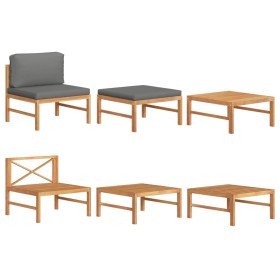 Set de muebles de jardín 3 pzas madera teca cojines gris oscuro Set de muebles de jardín 3 pzas madera teca cojines gris oscuro