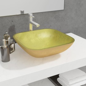 Lavabo de vidrio dorado 42x42x14 cm de vidaXL, Lavabos - Ref: Foro24-345260, Precio: 45,24 €, Descuento: %