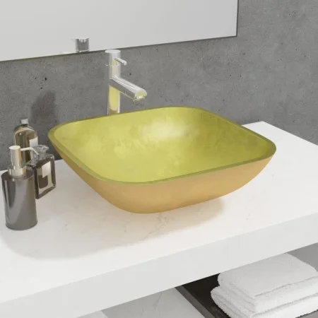 Lavabo de vidrio dorado 42x42x14 cm de vidaXL, Lavabos - Ref: Foro24-345260, Precio: 44,83 €, Descuento: %