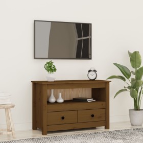 Mueble de TV madera maciza de pino marrón miel 79x35x52 cm