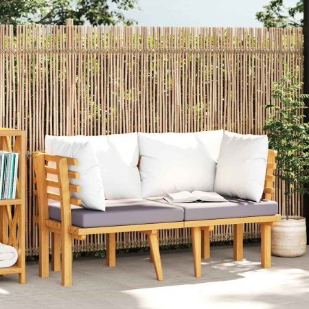 Sofá de jardín de 2 plazas con cojines madera maciza de acacia